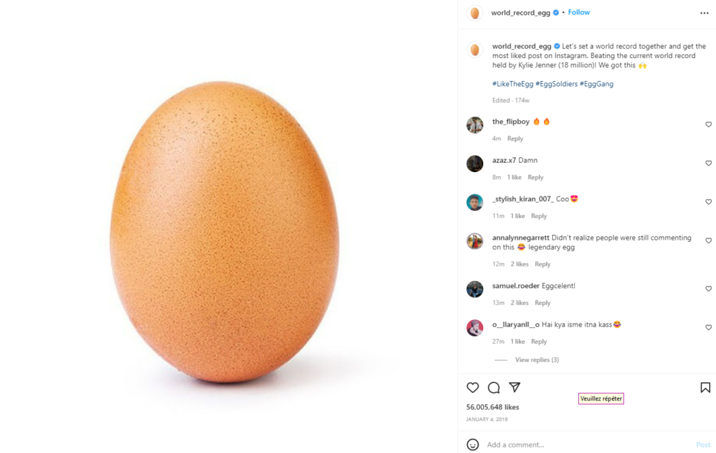 photo la plus likée sur Instagram