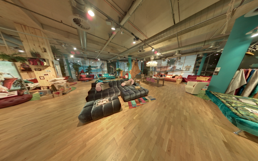 Capture d'une vue à 360 degrés d'un magasin de mobilier intérieur